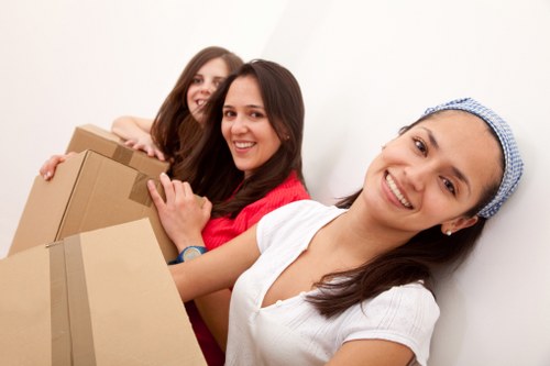 Commercial moving team preparing equipment for a Crystal Palace office move