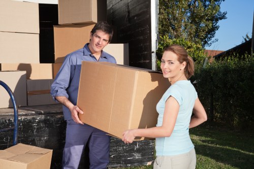 Packed boxes and furniture prepared for relocation
